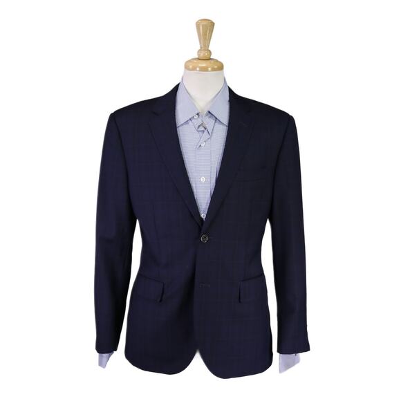 Indochino Custom Blazer Navy Blue Windowpane 2-Btn Wool Jacket 38S - Picture 1 of 10